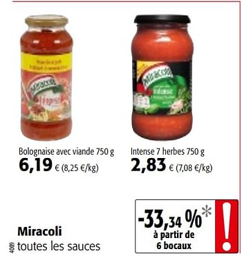 Promotions Miracoli toutes les sauces - Miracoli - Valide de 01/08/2018 à 15/08/2018 chez Colruyt