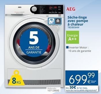 Promoties Aeg sèche-linge avec pompe à chaleur t8dbe84w - AEG - Geldig van 01/08/2018 tot 29/08/2018 bij Eldi