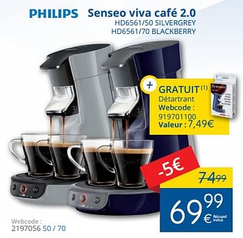 Promotions Philips senseo viva café 2.0 hd6561-50 silvergrey hd6561-70 blackberry - Philips - Valide de 01/08/2018 à 29/08/2018 chez Eldi