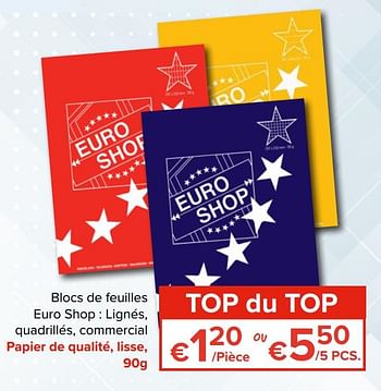 Promoties Blocs de feuilles euro shop lignés, quadrillés, commercial - Huismerk - Euroshop - Geldig van 09/08/2018 tot 09/09/2018 bij Euro Shop