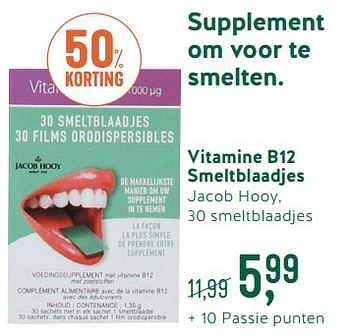 Promoties Vitamine b12 smeltblaadjes jacob hooy - Jacob Hooy - Geldig van 30/07/2018 tot 26/08/2018 bij Holland & Barret