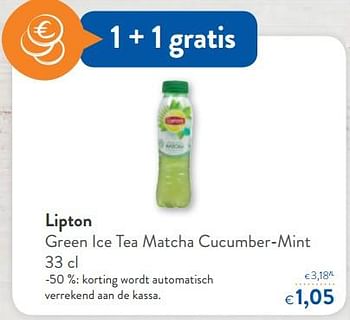 Promoties Lipton green ice tea matcha cucumber-mint - Lipton - Geldig van 01/08/2018 tot 14/08/2018 bij OKay