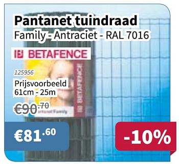 Promoties Betafence pantanet tuindraad family - antraciet - ral 7016 - Betafence - Geldig van 02/08/2018 tot 15/08/2018 bij Cevo Market