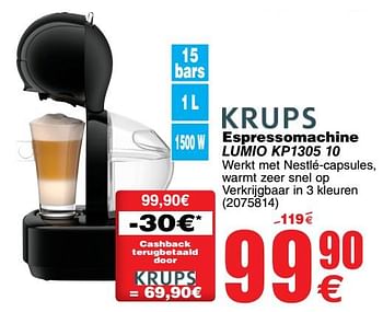 Promoties Krups espressomachine lumio kp1305 10 - Gusto - Geldig van 07/08/2018 tot 20/08/2018 bij Cora