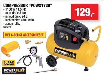 Promotions Powerplus compressor powx1730 - Powerplus - Valide de 08/08/2018 à 26/08/2018 chez Hubo