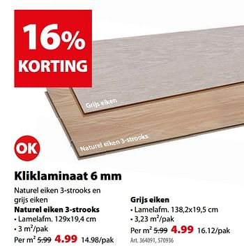 Promoties Kliklaminaat naturel eiken 3-strooks - Ok - Geldig van 14/08/2018 tot 27/08/2018 bij Gamma