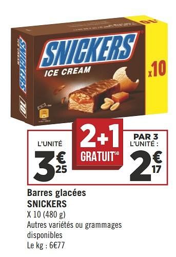 Promotions Barres glacées snickers - Snickers - Valide de 07/08/2018 à 19/08/2018 chez Géant Casino