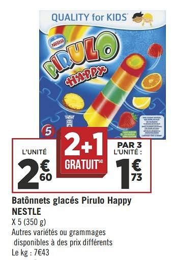 Promotions Batônnets glacés pirulo happy nestle - Nestlé - Valide de 07/08/2018 à 19/08/2018 chez Géant Casino