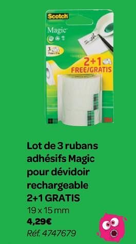 Promotions Lot de 3 rubans adhésifs magic pour dévidoir rechargeable 2+1 gratis - Scotch - Valide de 01/08/2018 à 09/09/2018 chez Carrefour