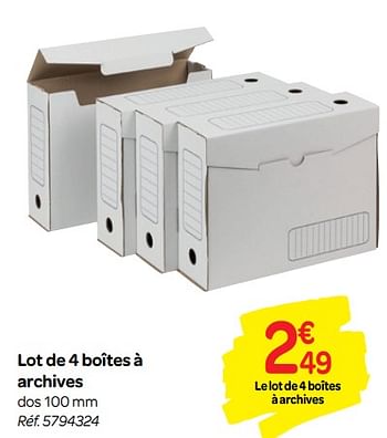 Promoties Lot de 4 boîtes à archives - Huismerk - Carrefour  - Geldig van 01/08/2018 tot 09/09/2018 bij Carrefour