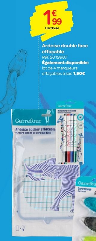 Promotions Ardoise double face effaçable - Produit maison - Carrefour  - Valide de 01/08/2018 à 09/09/2018 chez Carrefour