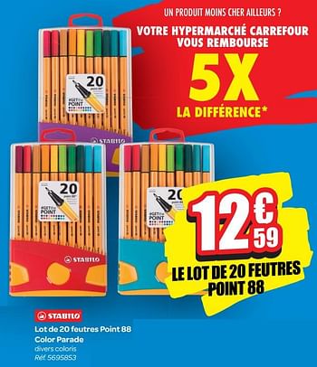 Promotions Lot de 20 feutres point 88 color parade - Stabilo - Valide de 01/08/2018 à 09/09/2018 chez Carrefour