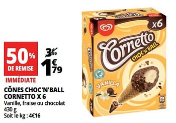 Promotions Cônes choc`n`ball cornetto - Ola - Valide de 07/08/2018 à 13/08/2018 chez Auchan Ronq