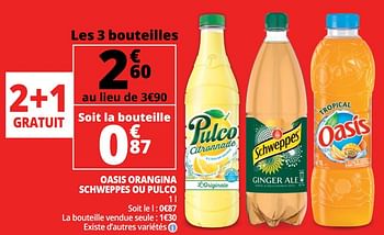 Promotions Oasis orangina schweppes ou pulco - Oasis - Valide de 07/08/2018 à 13/08/2018 chez Auchan Ronq