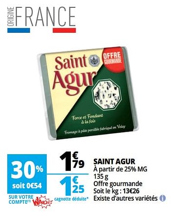 Promoties Saint agur - Saint Agur - Geldig van 07/08/2018 tot 13/08/2018 bij Auchan