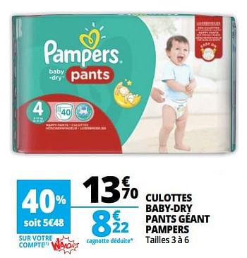 Promotions Culottes baby-dry pants géant pampers - Pampers - Valide de 07/08/2018 à 13/08/2018 chez Auchan Ronq