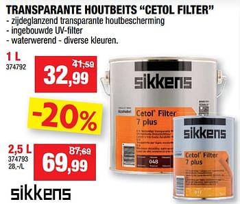 Promoties Transparante houtbeits cetol filter - Sikkens - Geldig van 08/08/2018 tot 26/08/2018 bij Hubo