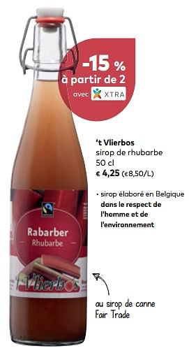Promotions `t vlierbos sirop de rhubarbe - 't Vlierbos - Valide de 01/08/2018 à 04/09/2018 chez Bioplanet