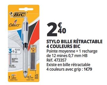 Promotions Stylo bille rétractable 4 couleurs bic - BIC - Valide de 07/08/2018 à 13/08/2018 chez Auchan Ronq