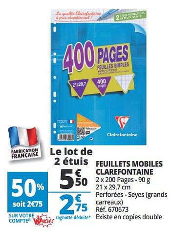 Promoties Feuillets mobiles clarefontaine - Clairefontaine - Geldig van 07/08/2018 tot 13/08/2018 bij Auchan