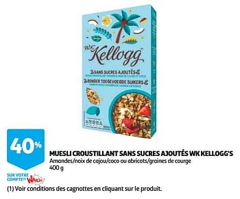 Promotions Muesli croustillant sans sucres ajoutés wk kellogg`s - Kellogg's - Valide de 07/08/2018 à 13/08/2018 chez Auchan Ronq