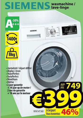 Promotions Siemens wasmachine - lave-linge wm14t360 - Siemens - Valide de 08/08/2018 à 15/08/2018 chez ElectroStock