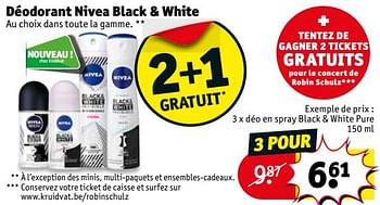 Promoties 3 x déo en spray black + white pure 150 ml - Nivea - Geldig van 07/08/2018 tot 19/08/2018 bij Kruidvat