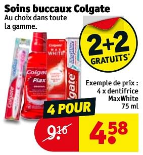 Promoties 4 x dentifrice maxwhite 75 ml - Colgate - Geldig van 07/08/2018 tot 19/08/2018 bij Kruidvat