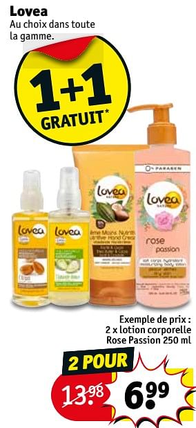 Promoties X lotion corporelle rose passion 250 ml - Lovea - Geldig van 07/08/2018 tot 19/08/2018 bij Kruidvat