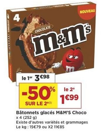 Promotions Bâtonnets glacés m+m`s choco - M&M 's - Valide de 07/08/2018 à 19/08/2018 chez Super Casino