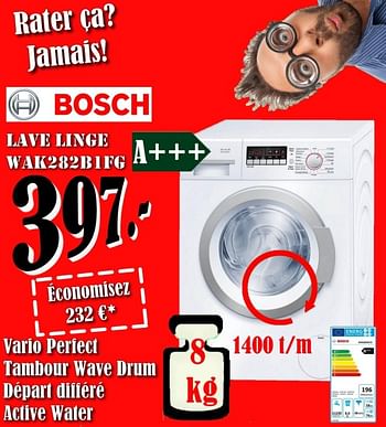 Promoties Bosch lave linge wak282bifg - Bosch - Geldig van 03/08/2018 tot 31/08/2018 bij Electro Zschau