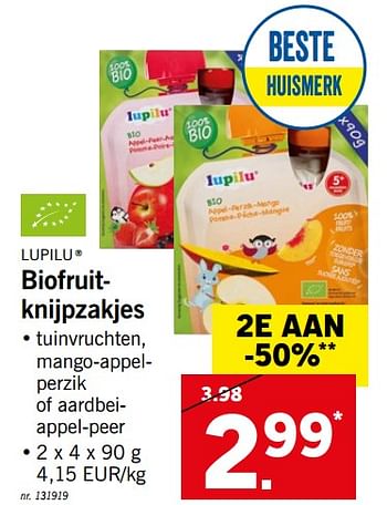 Promoties Biologische fruitknijpzakjes - Lupilu - Geldig van 13/08/2018 tot 18/08/2018 bij Lidl