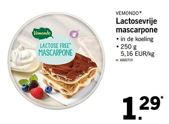 Promoties Lactosevrije mascarpone - Vemondo - Geldig van 13/08/2018 tot 18/08/2018 bij Lidl