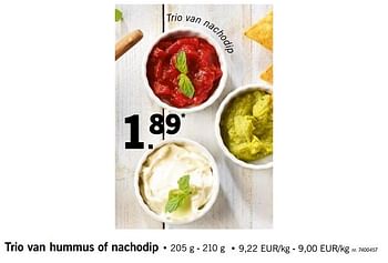Promotions Trio van humus of nacho dip - Produit maison - Lidl - Valide de 13/08/2018 à 18/08/2018 chez Lidl
