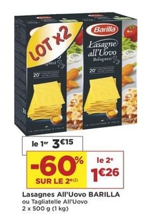 Promotions Lasagnes all`uov0 barilla - Barilla - Valide de 07/08/2018 à 19/08/2018 chez Super Casino