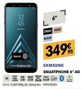 Promoties Samsung smartphone 6`` 4g galaxy a6 - Samsung - Geldig van 07/08/2018 tot 27/08/2018 bij Electro Depot