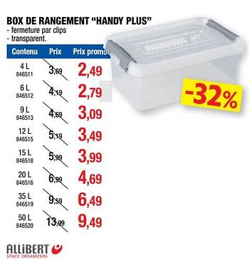 Promotions Box de rangement handy plus - Allibert - Valide de 08/08/2018 à 26/08/2018 chez Hubo