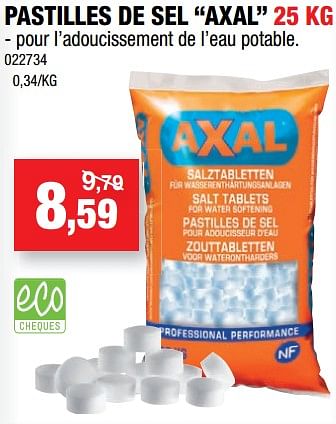 Promotions Pastilles de sel axal - Axal - Valide de 08/08/2018 à 26/08/2018 chez Hubo