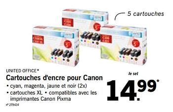 Promoties Cartouches d`encre pour canon - United Office - Geldig van 13/08/2018 tot 18/08/2018 bij Lidl