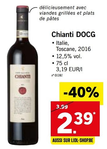 Promotions Chianti docg - Vins rouges - Valide de 13/08/2018 à 18/08/2018 chez Lidl