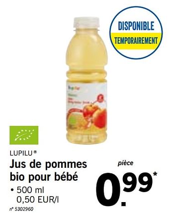 Promotion Lidl Jus De Pommes Bio Pour Bebe Lupilu Alimentation Et Boisson Saine Valide Jusqua 4 Promobutler