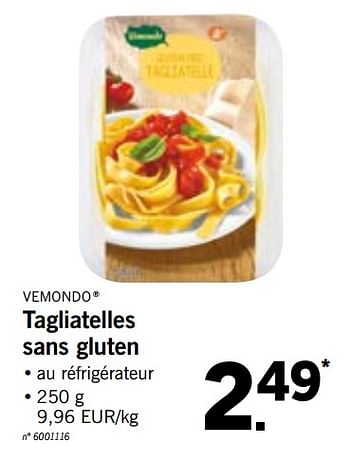 Promoties Tagliatelles sans gluten - Vemondo - Geldig van 13/08/2018 tot 18/08/2018 bij Lidl