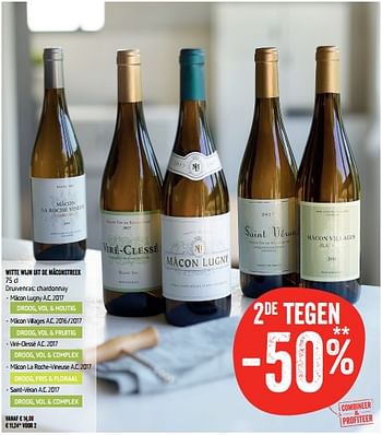 Promoties Witte wijn uit de mâconstreek - Witte wijnen - Geldig van 09/08/2018 tot 15/08/2018 bij Delhaize