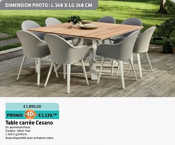Promoties Table carrée cesano - Bristol - Geldig van 01/08/2018 tot 01/09/2018 bij Overstock