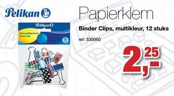Promoties Papierklem binder clips, multikleur - Pelikan - Geldig van 25/07/2018 tot 16/09/2018 bij Paradisio