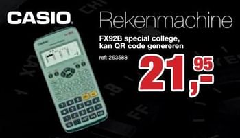Promoties Rekenmachine fx92b special college, kan qr code genereren - Casio - Geldig van 25/07/2018 tot 16/09/2018 bij Paradisio