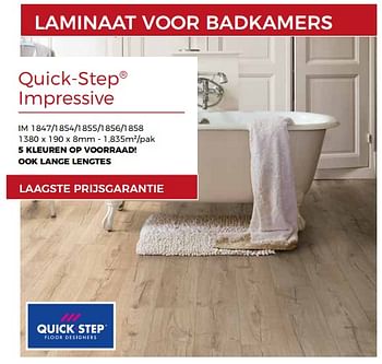 Promoties Laminaat voor badkamers laagste prijsgarantie - QuickStep - Geldig van 10/08/2018 tot 25/08/2018 bij Woodtex
