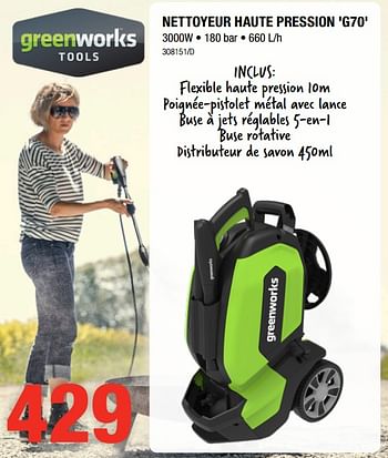 Promotions Greenworks nettoyeur haute pression `g70` - Greenworks - Valide de 02/08/2018 à 19/08/2018 chez HandyHome