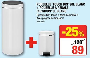 Promotions Poubelle `touch bin` 30l blanc + poubelle a pedale `newicon` 3l blanc - Produit Maison - HandyHome - Valide de 02/08/2018 à 19/08/2018 chez HandyHome