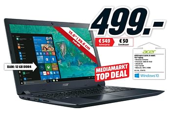 Promotions Acer aspire 3 (a315-21-4007) 15.6 laptop - Acer - Valide de 13/08/2018 à 19/08/2018 chez Media Markt